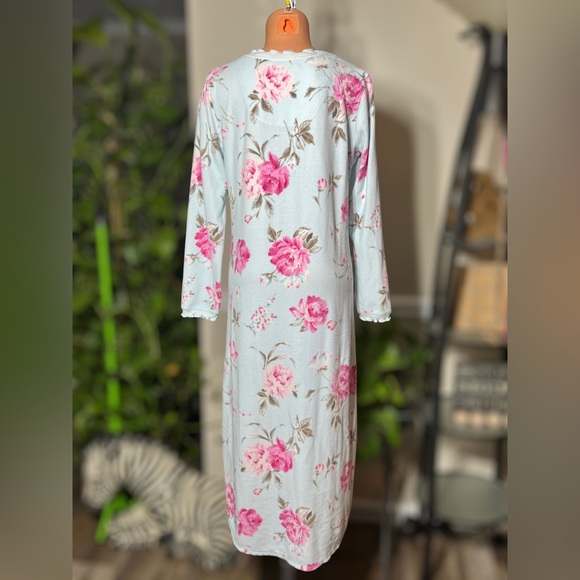 Miss Elaine Printed Brushed Waffle Long Nightgown - Picture 6 of 10